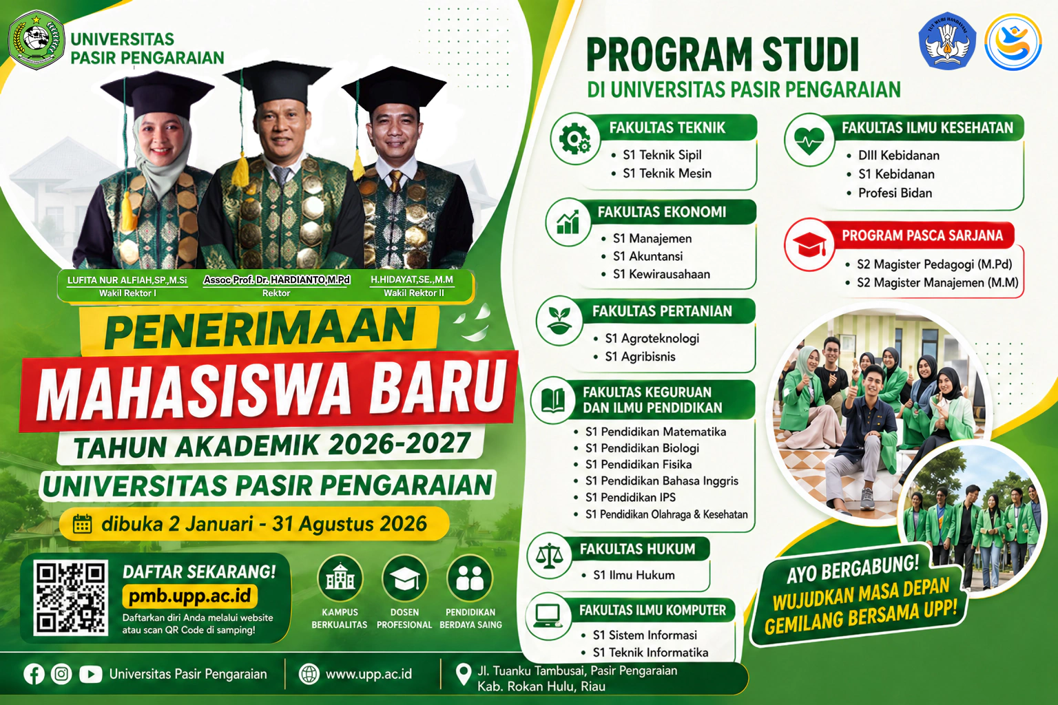 Pendaftaran Masih Dibuka Hingga 31 Agustus 2026, Ratusan CAMABA Sudah Daftar di UPP